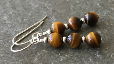 Tigerauge Edelstein & Sterling Silber Ohrhänger + Geschenkbox