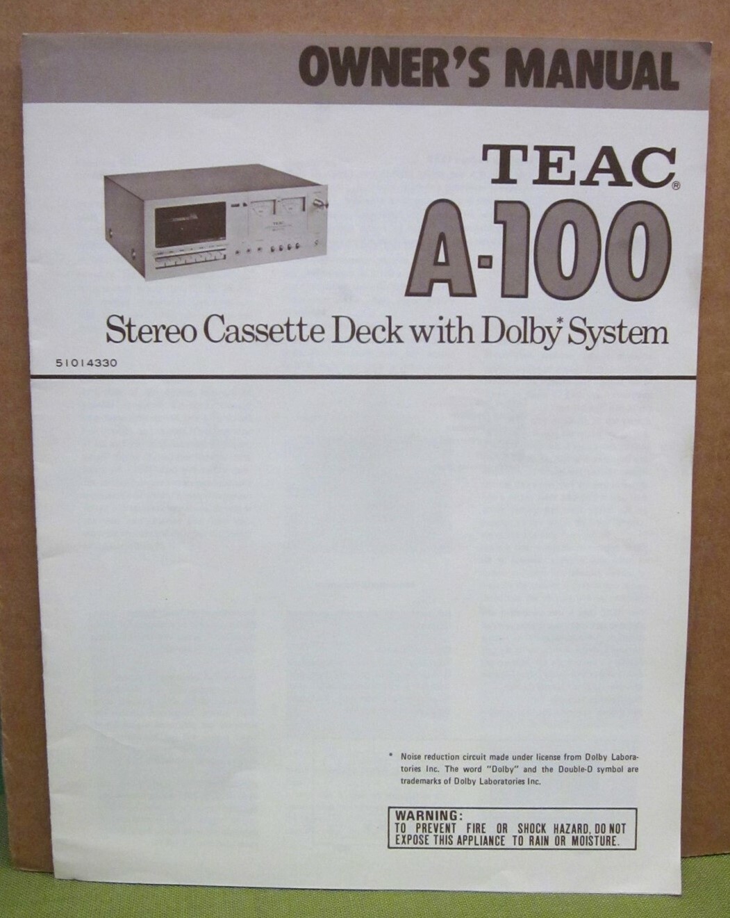 TEAC ELECTRONICS stereo cassette deck A-100 owner&rsquo;s manual