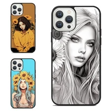 For Apple iPhone Samsung Galaxy Motorola Flexible Case sunflower beautiful woman