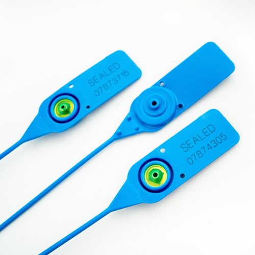 Blaue Kunststoff-Sicherheitsdichtungen 380 mm. Zugfeste hochfeste nummerierte Etiketten - Bild 1 von 18