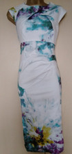 Karen Millen Cotton Floral Pleat Neck Pencil Dress Size uk 12