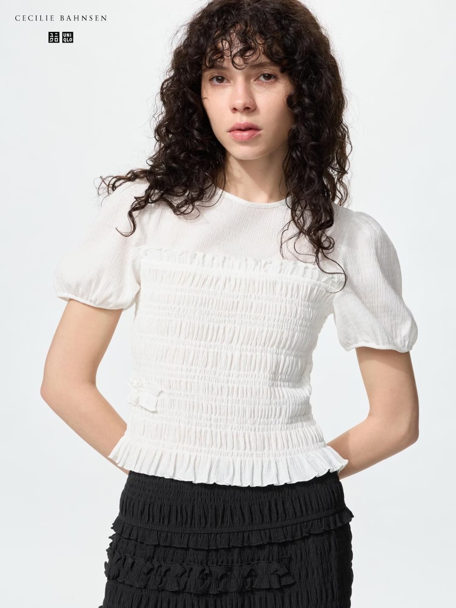 UNIQLO Cecilie Bahnsen Shirred Voluminous Sleeve T-Shirt Women NWT