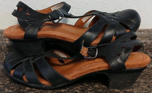 Rockport Cobb Hill Aubrey- Women's Sz 8 Black Block Heels Hook & Loop Leather