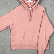 Champion Hoodie Women XL Reverse Weave Pink Pullover Sweatshirt Drawstring Logo