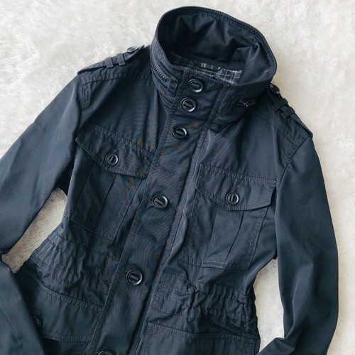 Burberry Black Label Military Jacket Nova Check Horse Embroidery Black Men's - Picture 4 of 15