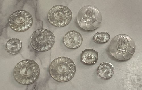 Vintage 12 Czech Clear Depression Crystal Glass Crafting Buttons 107-45 - Picture 3 of 14