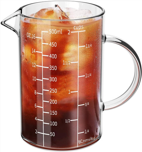500ML Glass Measuring Cup With Handle, High Borosilicate 500ml, White