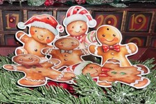 Set 6 Retro Style Paper Christmas Gingerbread Ornaments or Gingerbread Garland