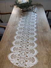 OMAS PRÄCHTIGER TISCHLÄUFER ECRU 100x32 CM KLÖPPEL SPITZE?WUNDERSCHÖN /ZEITLOS
