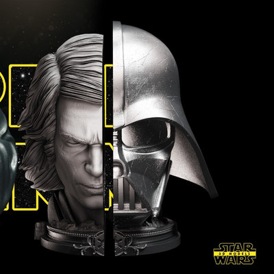 Anakin and Darth Vader Book End 3D Printed star wars two piece GREY - 7in