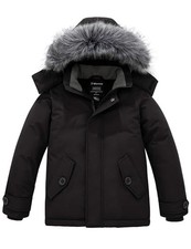 Boys' Winter Coat Waterproof Puffer Jacket Fleece Parka Hooded 10-12 Black