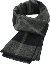 Zando Men Winter Cashmere Scarf for Cold Weather - Black & Grey Plaid 