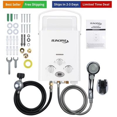 Portable Water Heater Propane Tankless - 6L 1.58GPM RV on demand Hot Gas Outd...