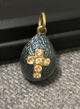ANTIQUE IMPERIAL RUSSIAN 84 SILVER ENAMEL EASTER EGG PENDANT EARLY 1900s MOSCOW
