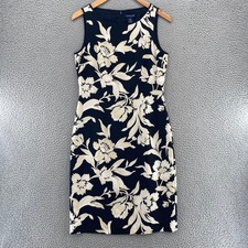 Ann Taylor Dress Womens 4 Black Ivory Floral Silk Sheath Sleeveless Mini Formal*