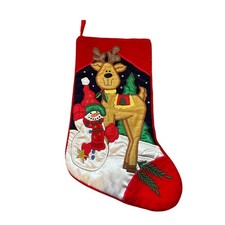 Vintage Christmas Stocking with Reindeer and Snowman
