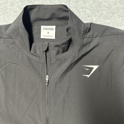 Gymshark Mens Zip Up Track Jacket Black Sz M Athletic Sweatshirt Training Active - Picture 2 of 5