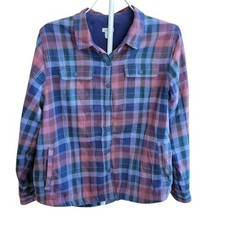 LL Bean Womens Fleece Lined Flannel Shirt Jac...