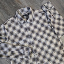 Kenneth Cole New York Men's Black Tan Plaid Geometric Button Up Shirt Size Med