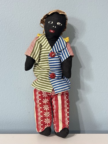 "Muñeca hecha a mano arte popular tela trapo caribeña jamaicana vintage de 10"""