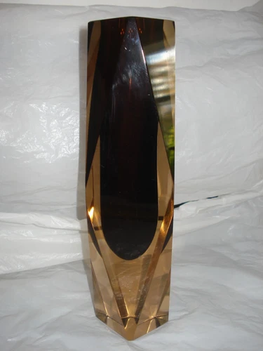 Vintage Mid-Century Murano Sommerso Amber Faceted Glass Vase V.Nason 10.25" sign