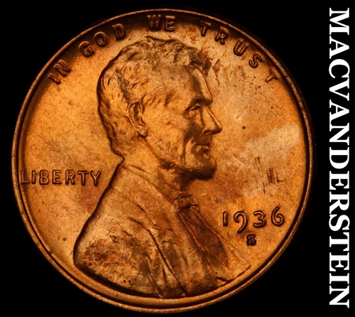 1936-S Lincoln Wheat Cent- Choice Gem Brilliant Uncirculated+++ Luster #J2214