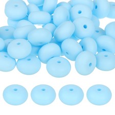 50Pcs 14mm Silicone Lentil Beads, Loose Abacus Bead for DIY Lake Blue 