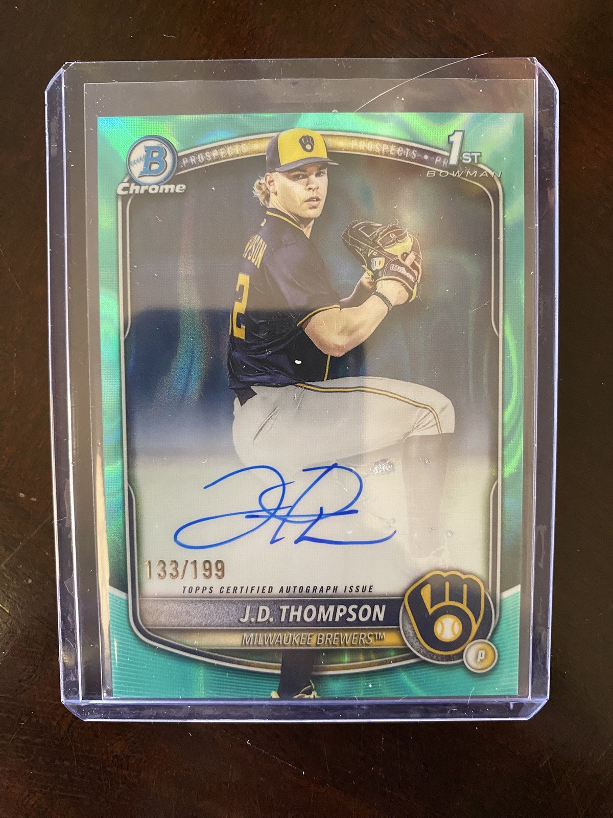 2025 Bowman Draft Chrome 1st Auto JD Thompson #CPA-JT Aqua Lava 133 /199 Brewers