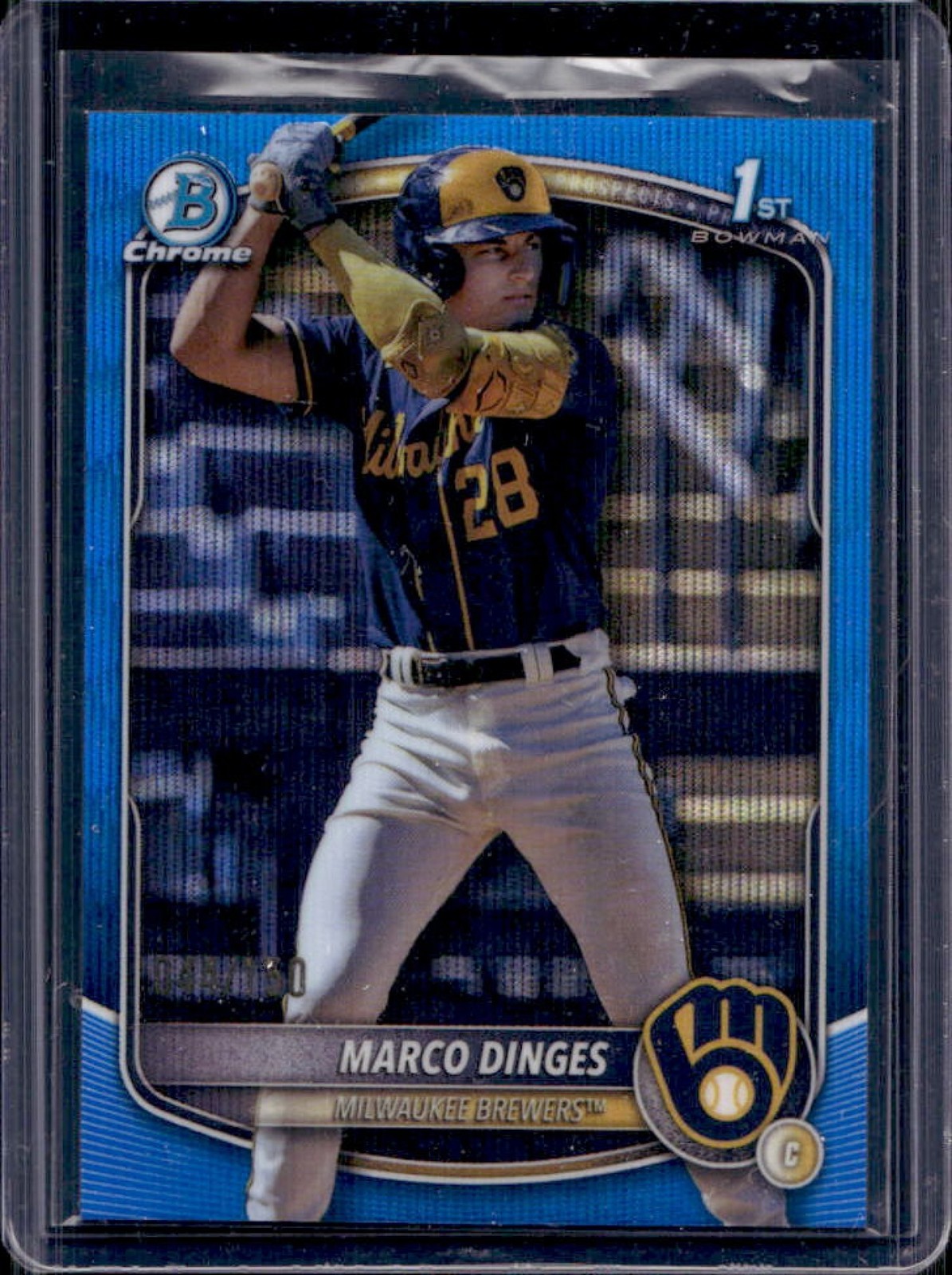 2025 Bowman Chrome Marco Dinges Blue Wave Refractor 1st #/150 Brewers