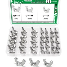 35PCS Wing Nut Assortment Kit, 304 Stainless Steel, SAE Sizes 1/4"-3/8"