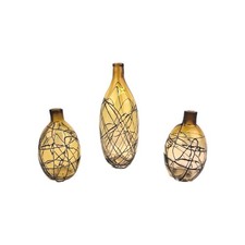 Lot Of 3 Tall Amber Art Swirl Hand Blown Glass Vases