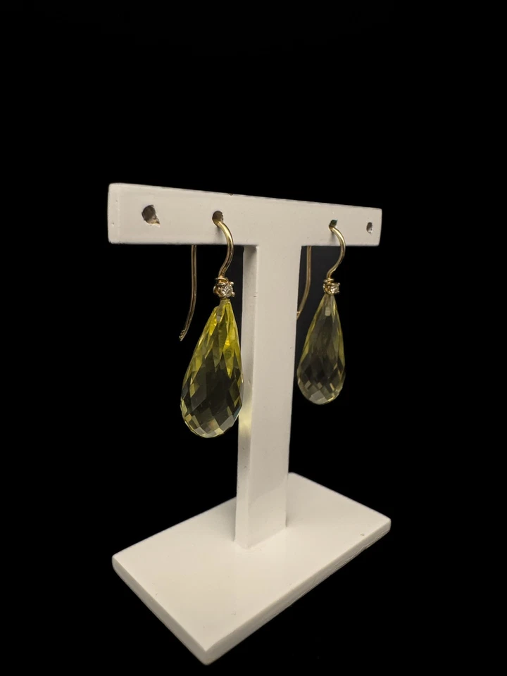 585 Ohrhänger Pampel facettiert Lemon Citrin Diamant Ohrstecker 14Kt Gelbgold 💎 - Bild 3 von 4