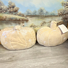 Halloween Pumpkin Throw Pillow Embroidered Off-White 17x14 Polyester Spot Clean