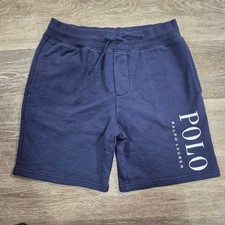 Boys Polo Ralph Lauren Navy Fleece Shorts M 10-12 with White Logo