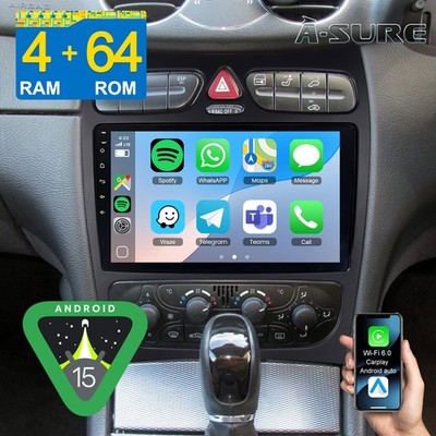 Apple Carplay 4+64G Android15 Autoradio Navi GPS Für Mercedes Benz CLK C209 A209