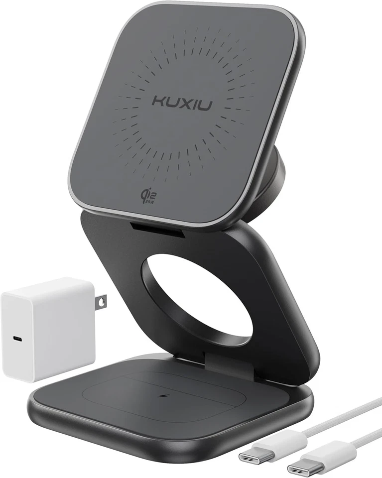 Carregador magnético sem fio Qi2.2 25W dobrável 3 em 1 estação de carregamento para iPhone17 - Imagem 3 de 4