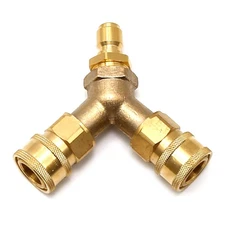 Pressure Washer Tee 3/8 Inch Fitting Splitter Coupler Quick Connect Two Gun t...