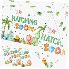 3Pieces Dinosaur Baby Shower Decorations Tablecloth, Hatching Soon Tablecover