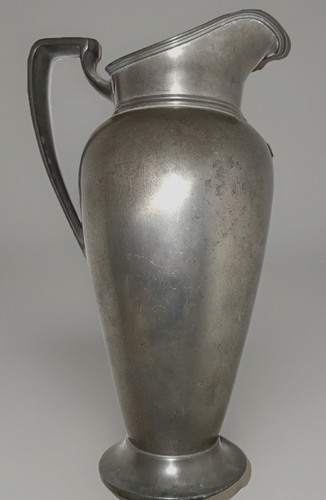 Antique Wallace Silver Co Pewter Lemonade Pitcher ca 1930 Art Deco Edgy Handle