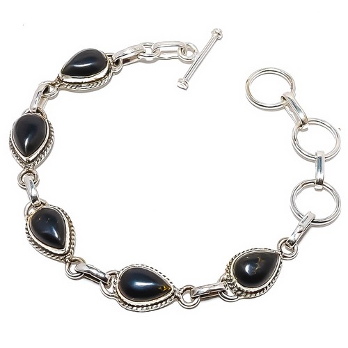 Copper Black Turquoise Gemstone 925 Sterling Silver Tennis Bracelet 7.99" A36