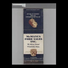 Matchbook Cover - 1954 Ford Dealer McManus Ford Sales Wakefield, MA