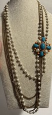 Vintage Faux Pearl Acrylic Turquoise Necklace...