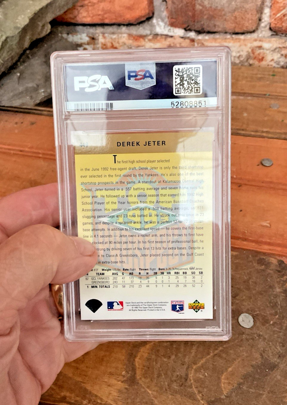 1993 Upper deck Derek Jeter PSA Graded 7 baseball Card view 4