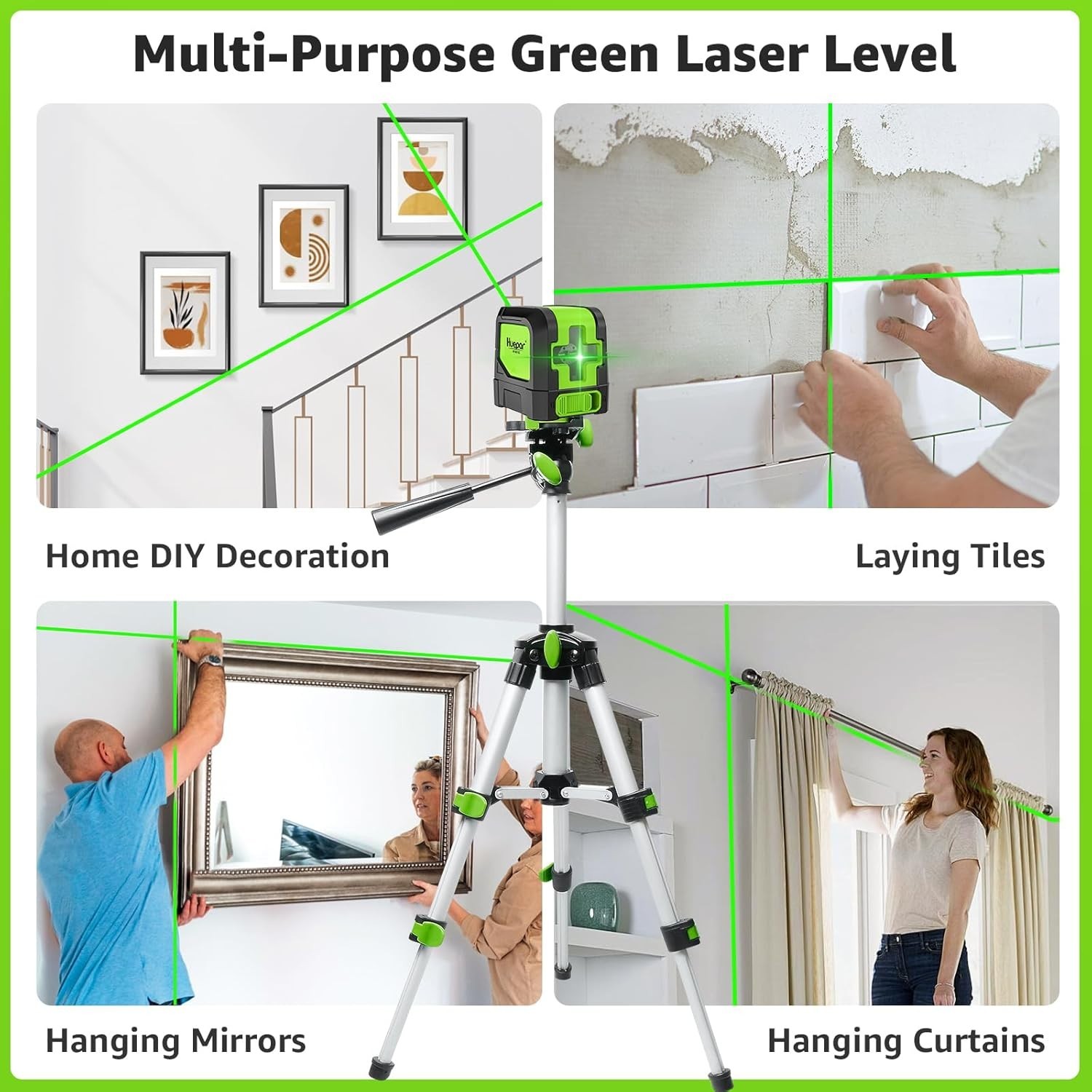 Bright Green Cross Line Laser Level - Self-Leveling & Compact for DIY Projects
