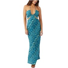 O’NEILL Lila Cutout Halter Maxi Dress Blue Moon Swirl Size Large