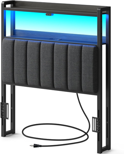 Headboard for Twin Size Bed with Storage, 60,000 DIY Color of LED Light, Head... - Picture 6 of 12