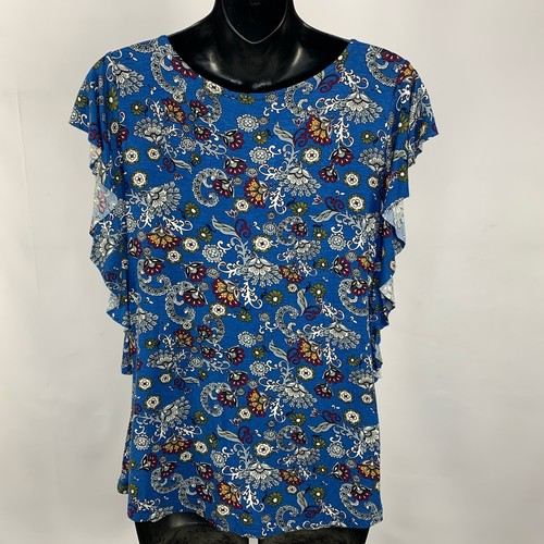 Nuevo Top Bobeau Manga Flutter Floral Paisley Talla M Verde azulado Cuello Corte Verde azulado - Imagen 6 de 8
