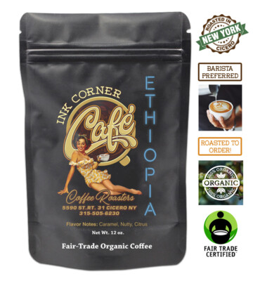 Ink Corner Cafe Organic Roasted Coffee Beans Ethiopia Single Origin Fair Trade