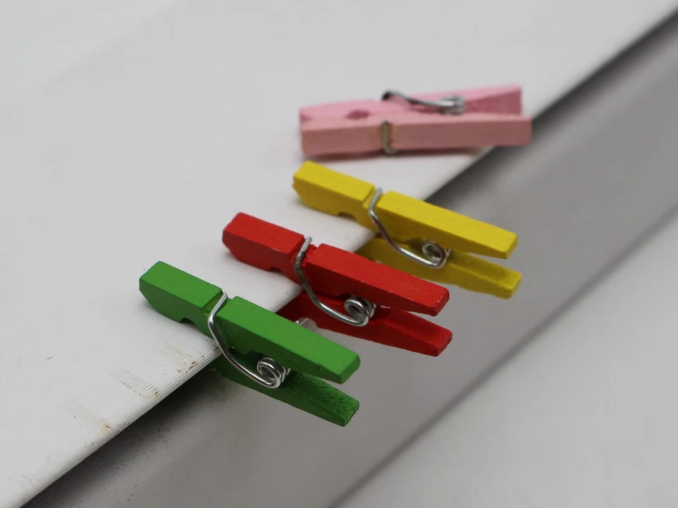 100 Mixed Color Mini Wood Clip Photo Paper Peg Clothes Pins 25X7mm Scrapbooking - Image 3 of 4