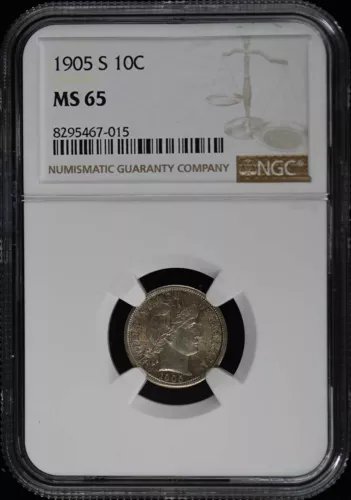 1905-S Barber Dime 10C NGC MS65